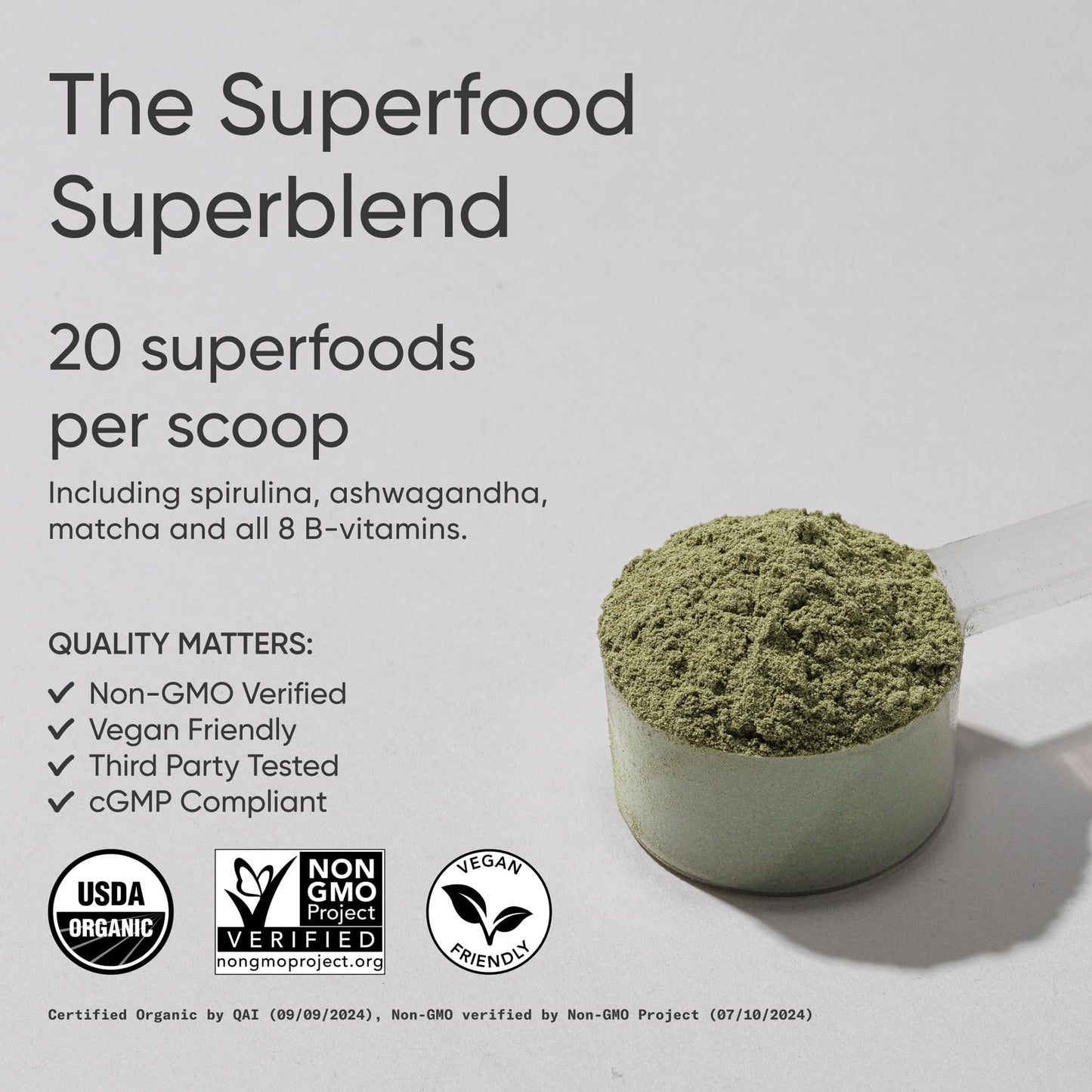 Sports Research® Organic Greens Superfood Powder w/Spirulina & Chlorella, Adaptogens, Enzymes, Probiotics & 8 VIT Bs for Gut & Mood Support* - Vegan, Sugar-Free & Low-Cal Original 20 Servings - dailyvitalstore