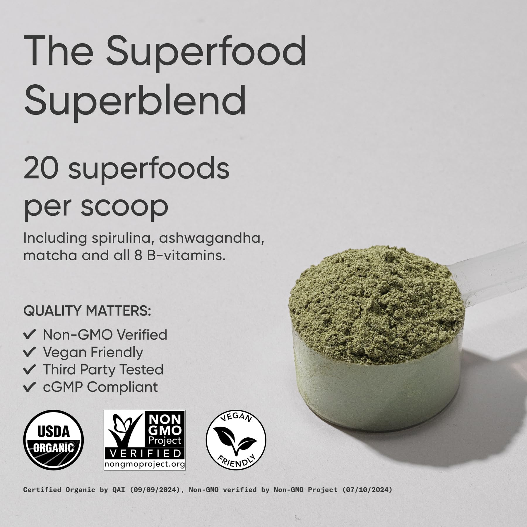 Sports Research® Organic Greens Superfood Powder w/Spirulina & Chlorella, Adaptogens, Enzymes, Probiotics & 8 VIT Bs for Gut & Mood Support* - Vegan, Sugar-Free & Low-Cal Original 20 Servings - dailyvitalstore