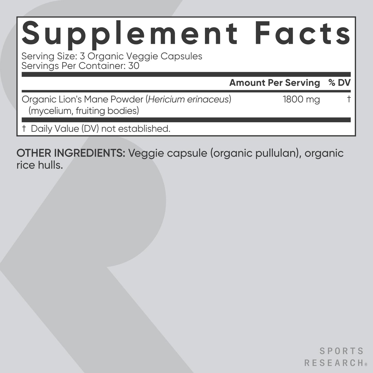 Sports Research® Organic Lion's Mane Mushroom Supplement 1800mg - Brain Health, Focus & Cognitive Supports - USDA Certified Organic · Non-GMO · Vegan - 90 Count Capsules - dailyvitalstore