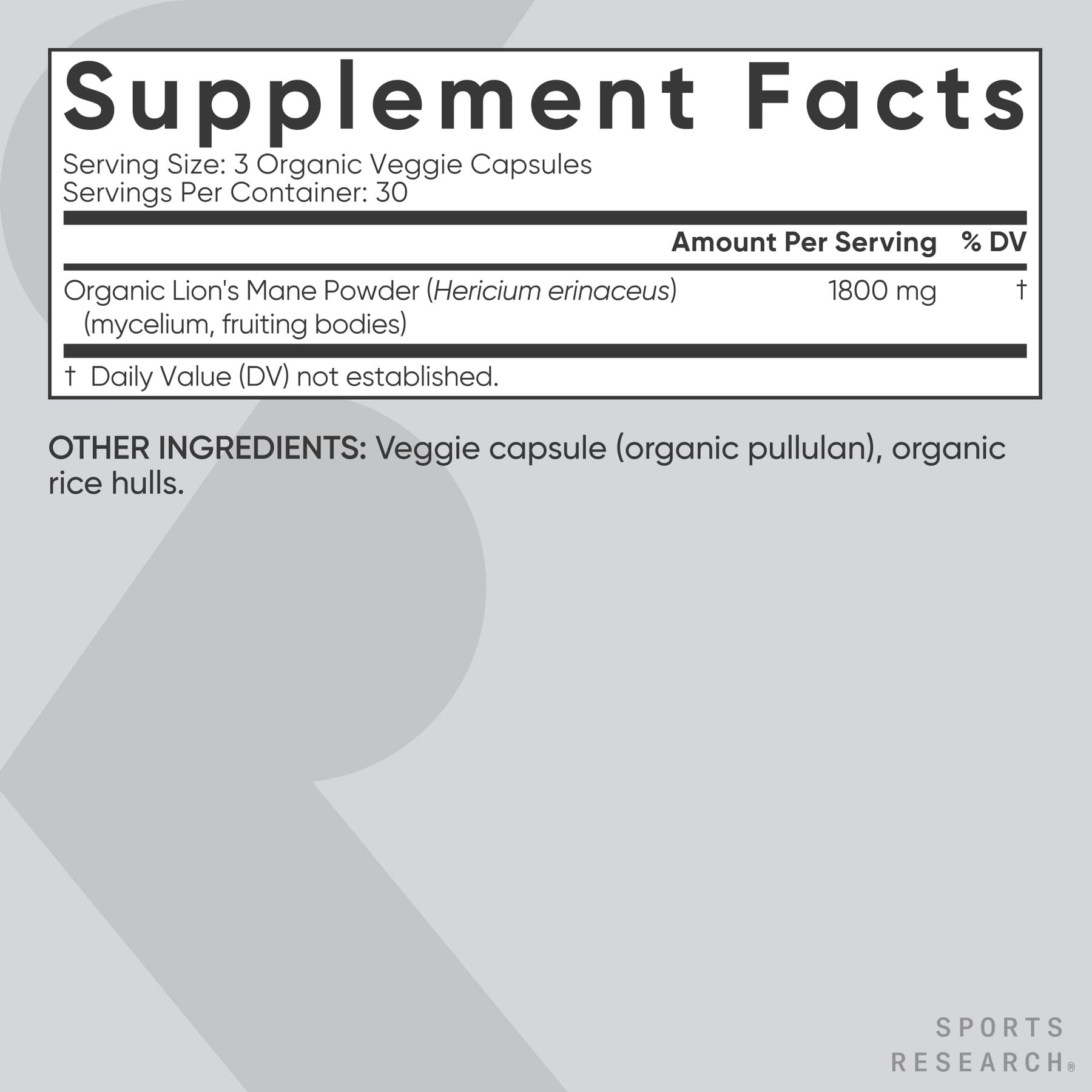 Sports Research® Organic Lion's Mane Mushroom Supplement 1800mg - Brain Health, Focus & Cognitive Supports - USDA Certified Organic · Non-GMO · Vegan - 90 Count Capsules - dailyvitalstore