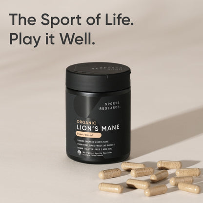 Sports Research® Organic Lion's Mane Mushroom Supplement 1800mg - Brain Health, Focus & Cognitive Supports - USDA Certified Organic · Non-GMO · Vegan - 90 Count Capsules - dailyvitalstore