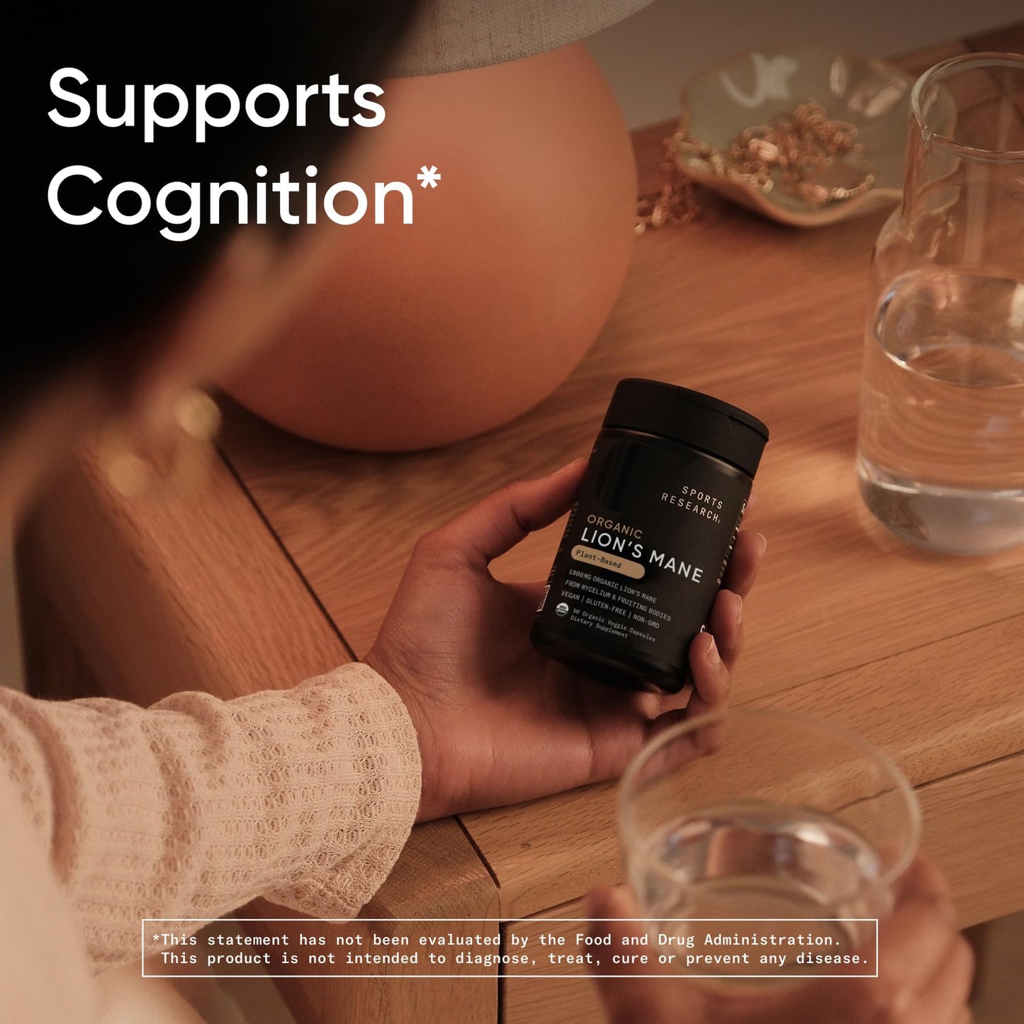 Sports Research® Organic Lion's Mane Mushroom Supplement 1800mg - Brain Health, Focus & Cognitive Supports - USDA Certified Organic · Non-GMO · Vegan - 90 Count Capsules - dailyvitalstore