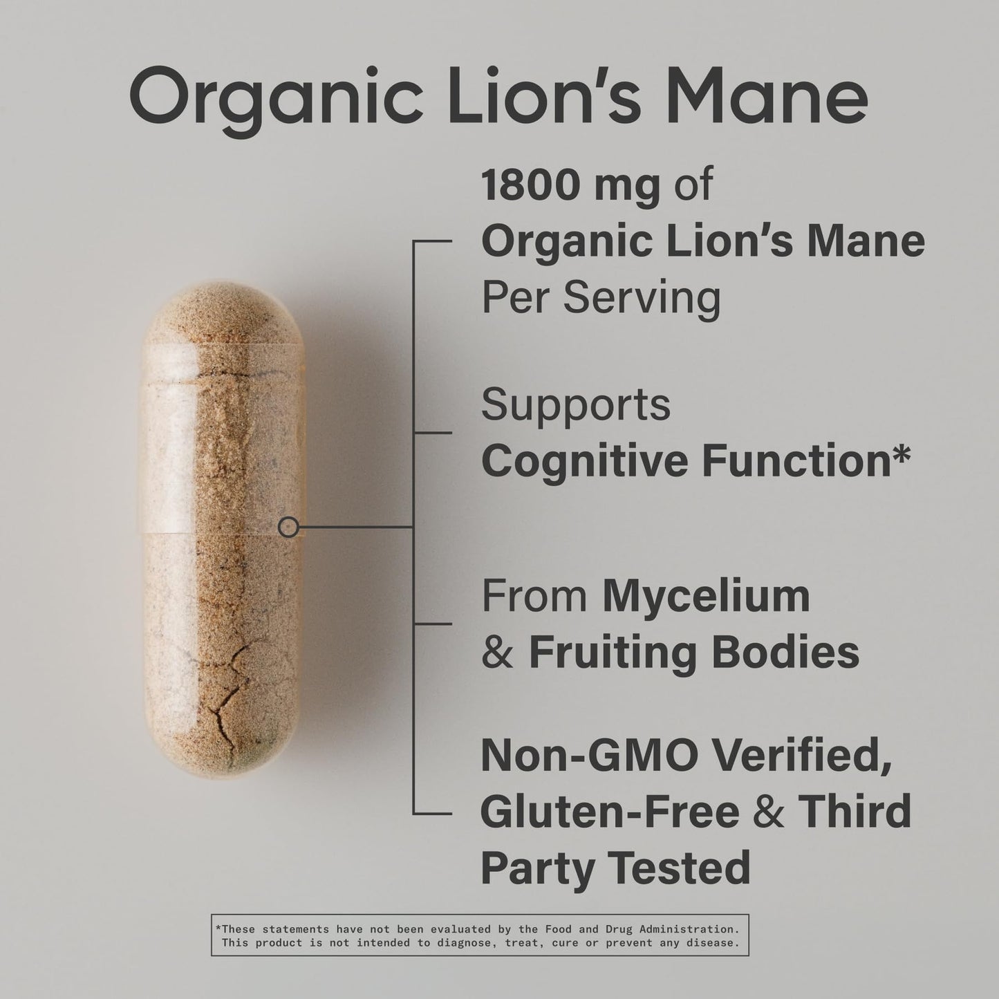 Sports Research® Organic Lion's Mane Mushroom Supplement 1800mg - Brain Health, Focus & Cognitive Supports - USDA Certified Organic · Non-GMO · Vegan - 90 Count Capsules - dailyvitalstore