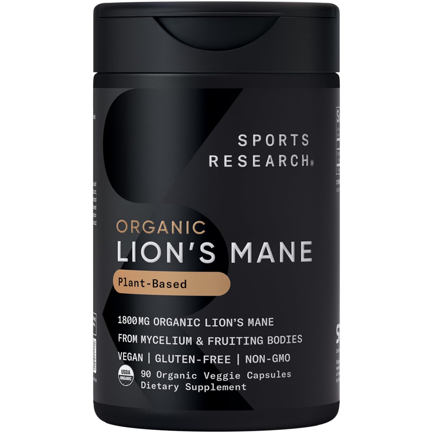 Sports Research® Organic Lion's Mane Mushroom Supplement 1800mg - Brain Health, Focus & Cognitive Supports - USDA Certified Organic · Non-GMO · Vegan - 90 Count Capsules - dailyvitalstore