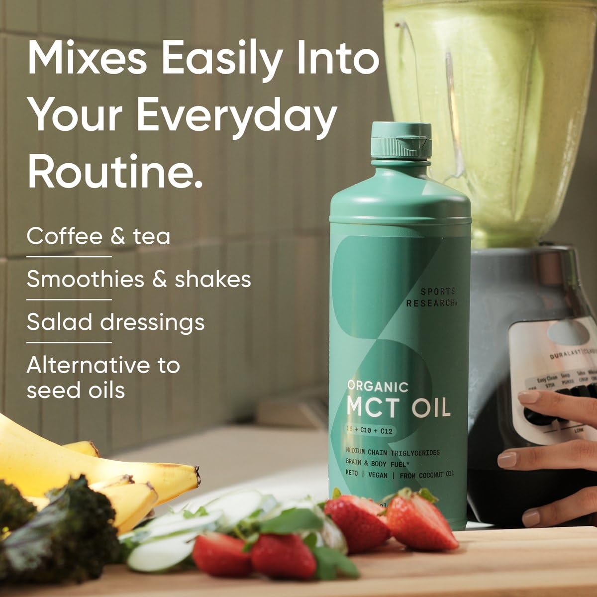 Sports Research Organic MCT Oil - Keto & Vegan MCTs C8, C10, C12 from Coconuts - Fatty Acid Brain & Body Fuel, Non-GMO & Gluten Free - Flavorless Oil, Perfect in Coffee, Tea & Protein Shakes - 32 oz - dailyvitalstore