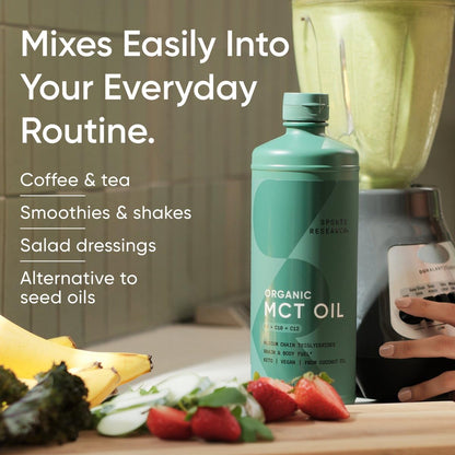 Sports Research Organic MCT Oil - Keto & Vegan MCTs C8, C10, C12 from Coconuts - Fatty Acid Brain & Body Fuel, Non-GMO & Gluten Free - Flavorless Oil, Perfect in Coffee, Tea & Protein Shakes - 32 oz - dailyvitalstore