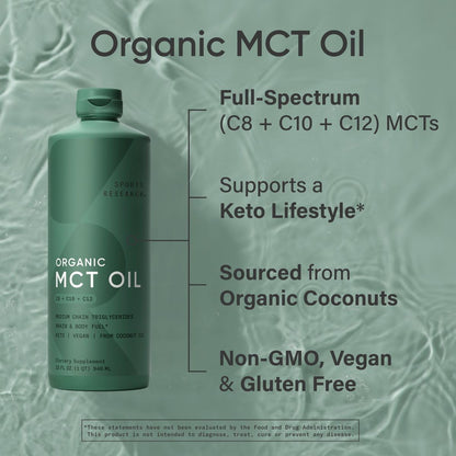 Sports Research Organic MCT Oil - Keto & Vegan MCTs C8, C10, C12 from Coconuts - Fatty Acid Brain & Body Fuel, Non-GMO & Gluten Free - Flavorless Oil, Perfect in Coffee, Tea & Protein Shakes - 32 oz - dailyvitalstore