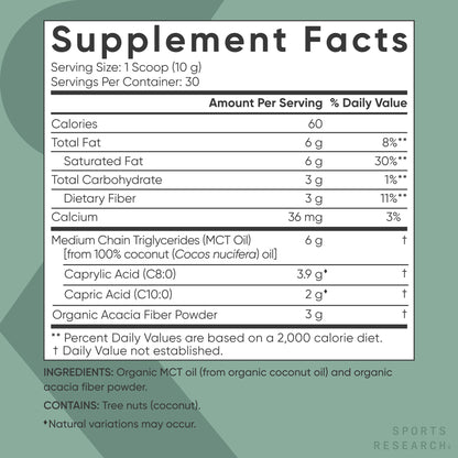 Sports Research Organic MCT Oil Powder - Keto & Vegan MCTs C8, C10 from Coconuts - Fatty Acid Brain & Body Fuel*, Non-GMO & Gluten Free - Unflavored, Perfect in Coffee, Tea & Protein Shakes - 10.6 oz - dailyvitalstore