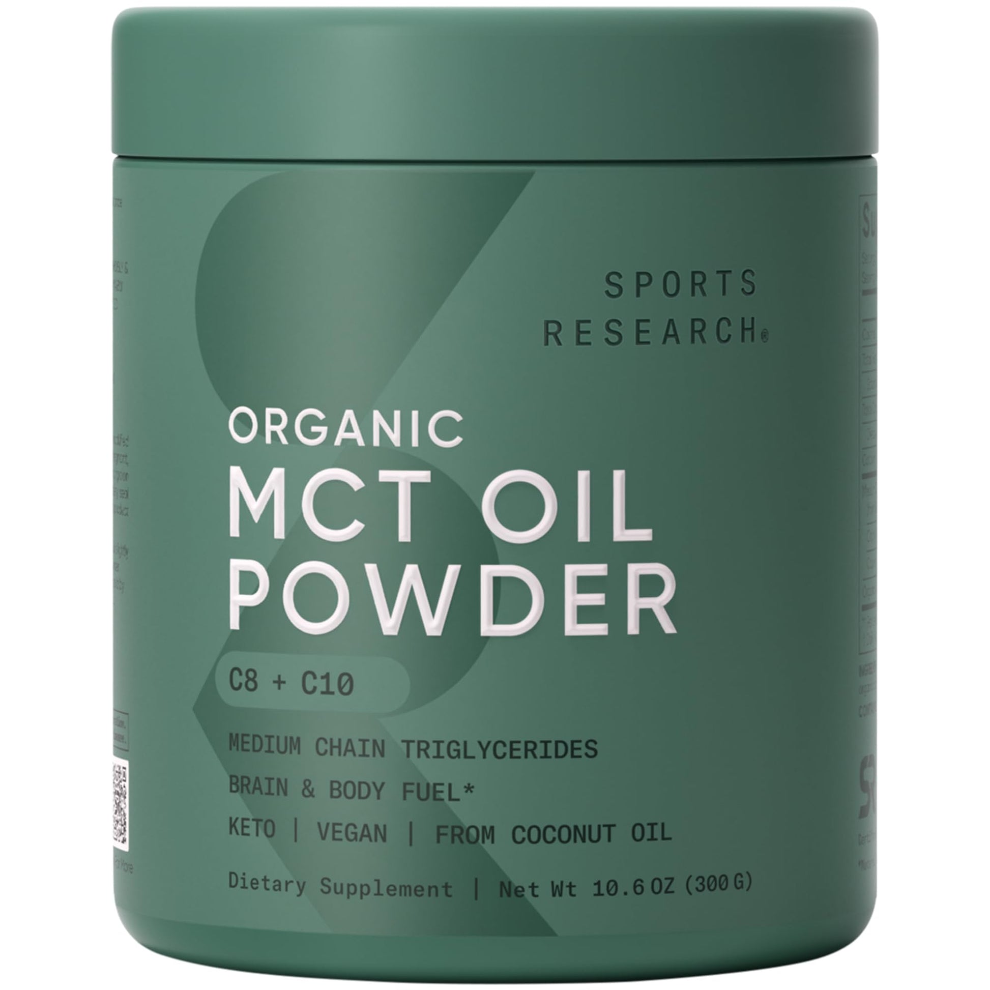 Sports Research Organic MCT Oil Powder - Keto & Vegan MCTs C8, C10 from Coconuts - Fatty Acid Brain & Body Fuel*, Non-GMO & Gluten Free - Unflavored, Perfect in Coffee, Tea & Protein Shakes - 10.6 oz - dailyvitalstore