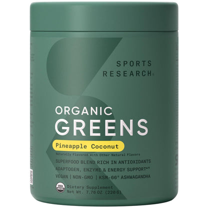 Sports Research® Organic Pineapple Coconut Greens - Digestive Health, Natural Energy & Mood Support* - Certified Organic Powder - 20 Servings - dailyvitalstore