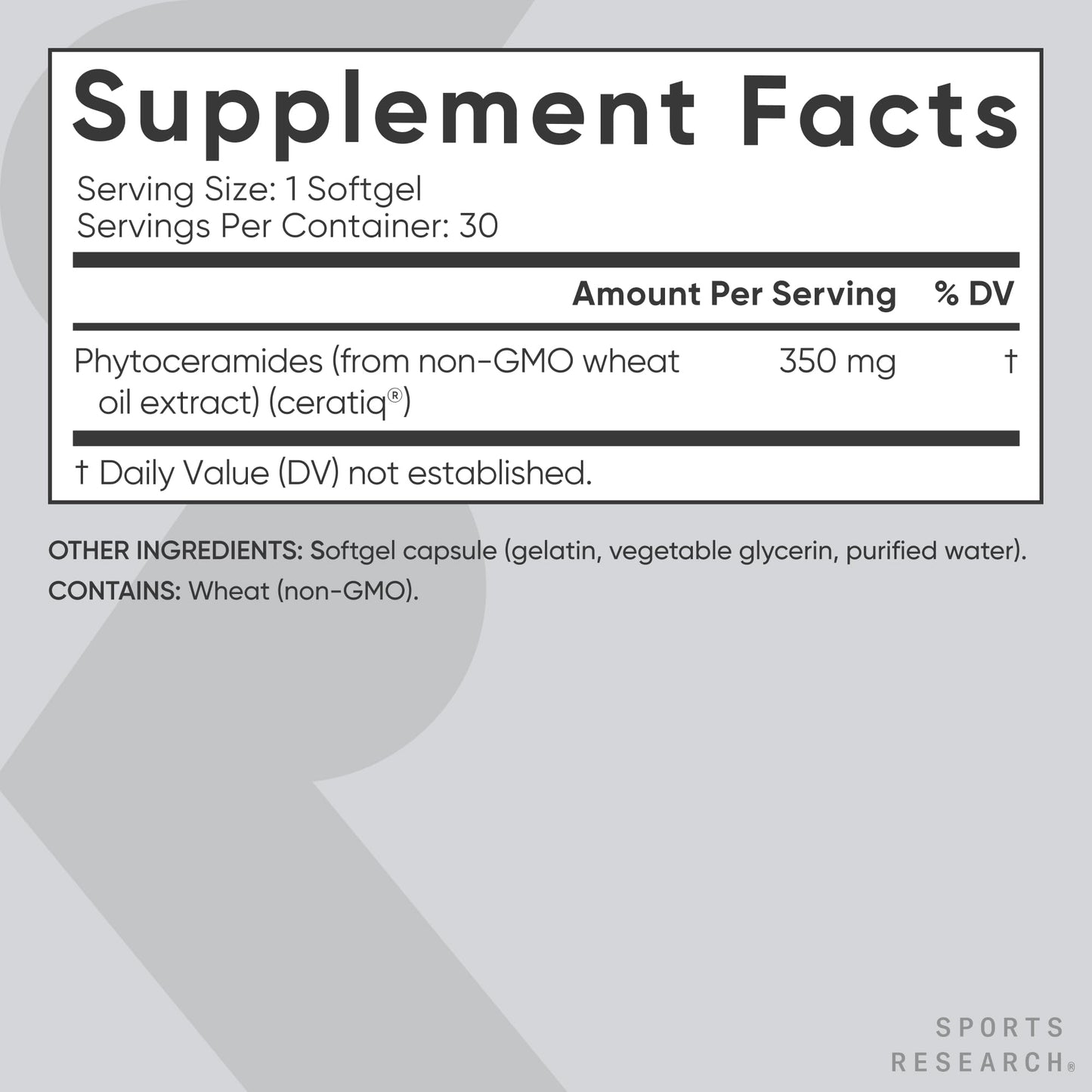 Sports Research® Phytoceramides 350mg per softgel - Plant Derived Ceramides for Healthy Skin and Hydration - Non GMO with No Fillers or Synthetic Vitamins - 30 Liquid softgels - dailyvitalstore