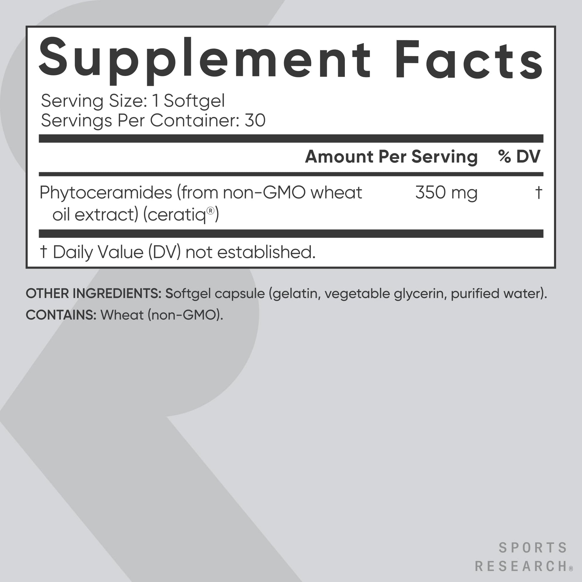 Sports Research® Phytoceramides 350mg per softgel - Plant Derived Ceramides for Healthy Skin and Hydration - Non GMO with No Fillers or Synthetic Vitamins - 30 Liquid softgels - dailyvitalstore