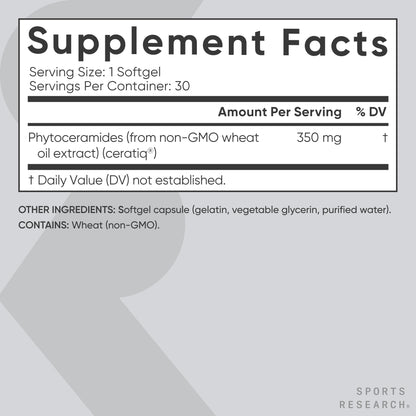 Sports Research® Phytoceramides 350mg per softgel - Plant Derived Ceramides for Healthy Skin and Hydration - Non GMO with No Fillers or Synthetic Vitamins - 30 Liquid softgels - dailyvitalstore