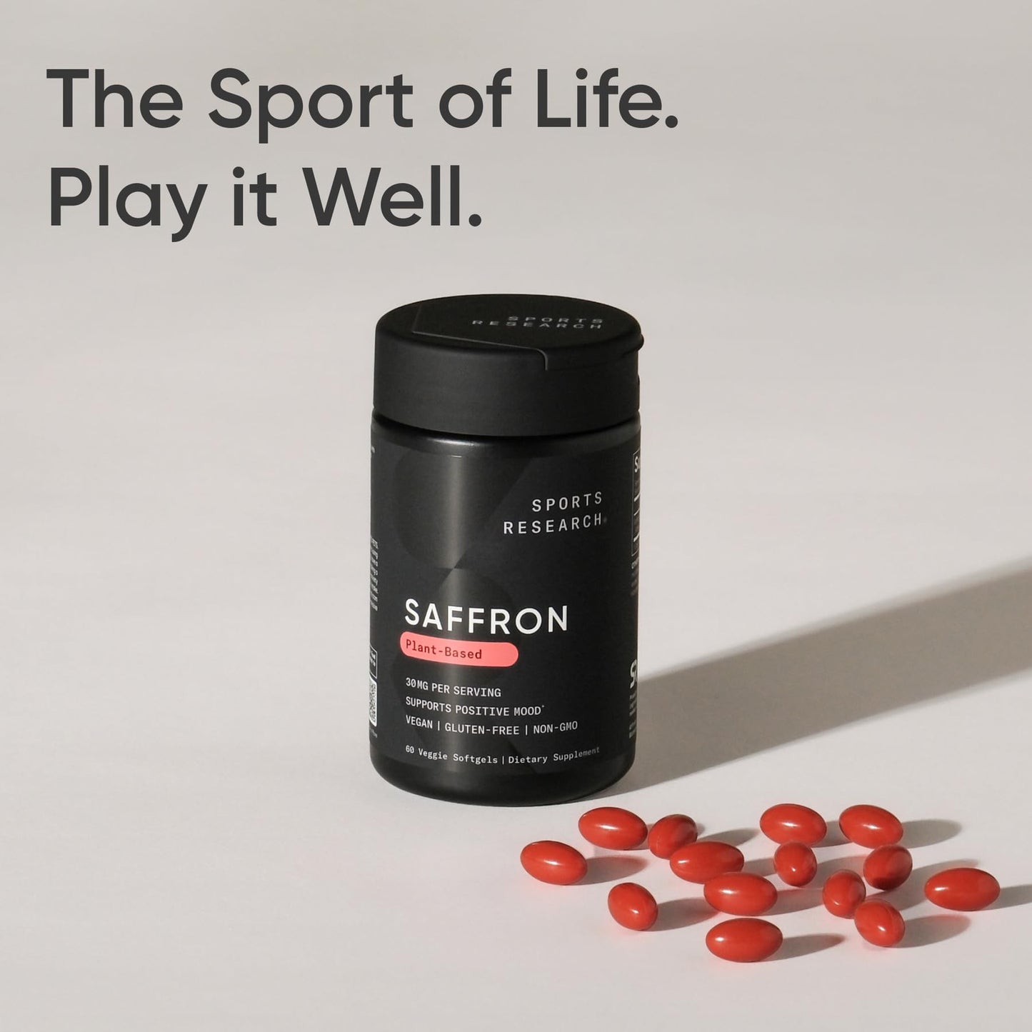 Sports Research® Pure Saffron Supplement, 30 mg - Mood & Stress Support - Made w/Affron® Saffron Extract - Vegan Certified · Non-GMO · Gluten Free – 60 Veggie Softgels - dailyvitalstore