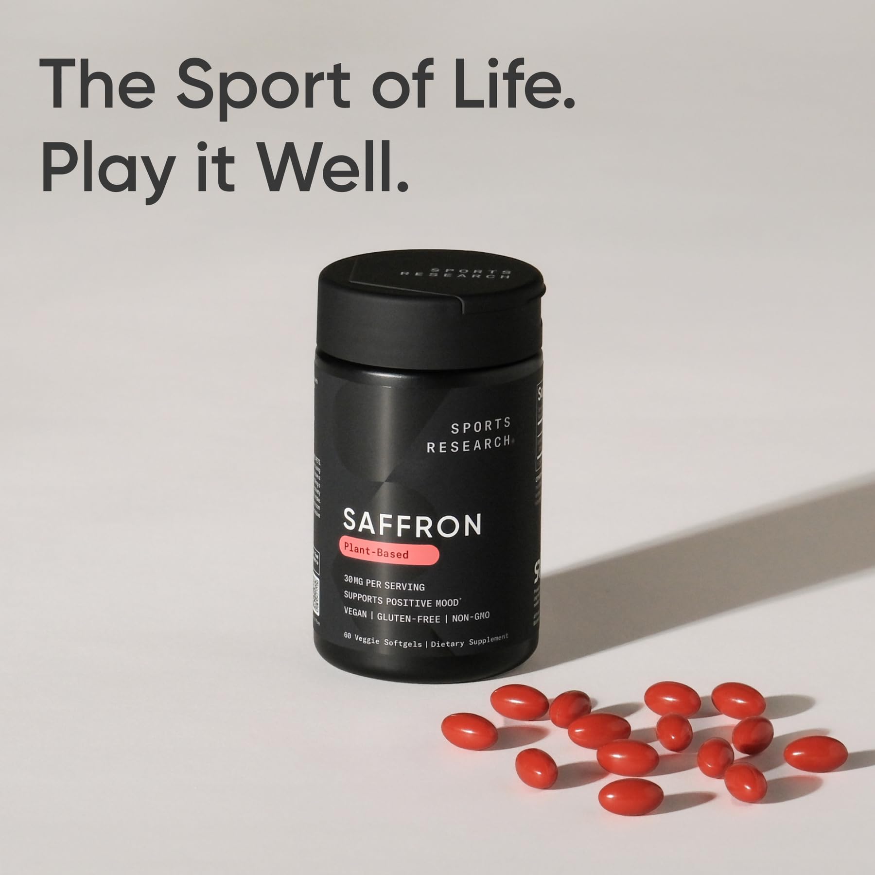 Sports Research® Pure Saffron Supplement, 30 mg - Mood & Stress Support - Made w/Affron® Saffron Extract - Vegan Certified · Non-GMO · Gluten Free – 60 Veggie Softgels - dailyvitalstore