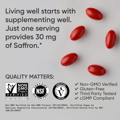 Sports Research® Pure Saffron Supplement, 30 mg - Mood & Stress Support - Made w/Affron® Saffron Extract - Vegan Certified · Non-GMO · Gluten Free – 60 Veggie Softgels - dailyvitalstore
