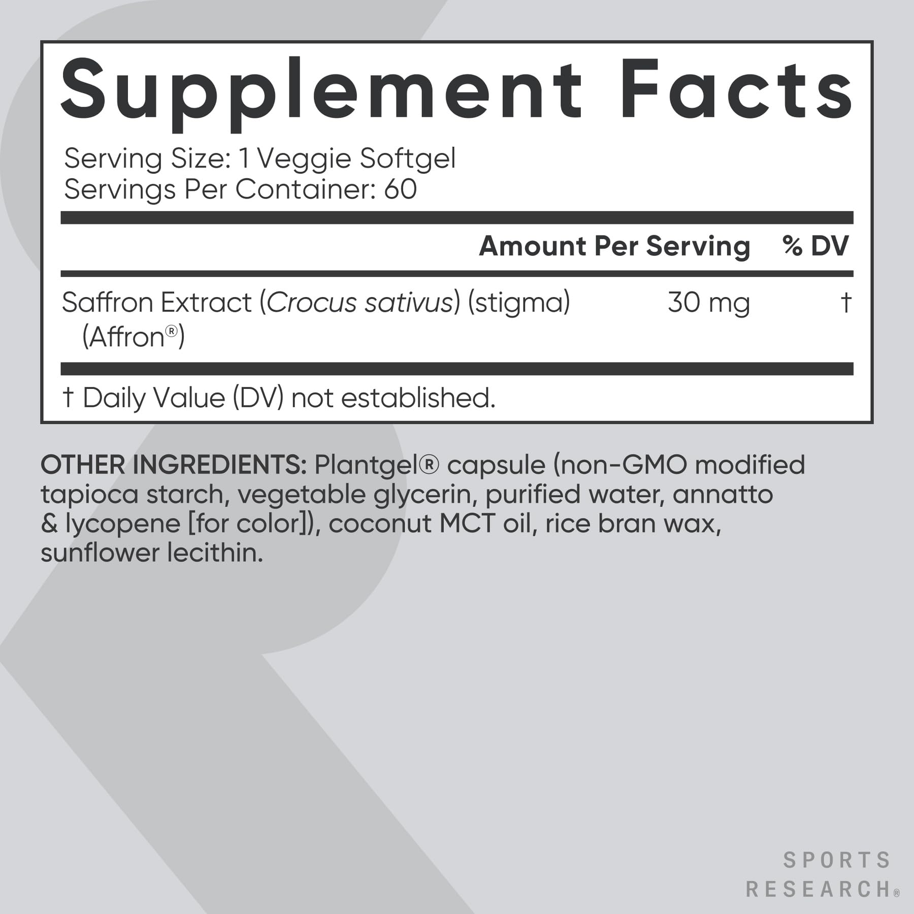 Sports Research® Pure Saffron Supplement, 30 mg - Mood & Stress Support - Made w/Affron® Saffron Extract - Vegan Certified · Non-GMO · Gluten Free – 60 Veggie Softgels - dailyvitalstore