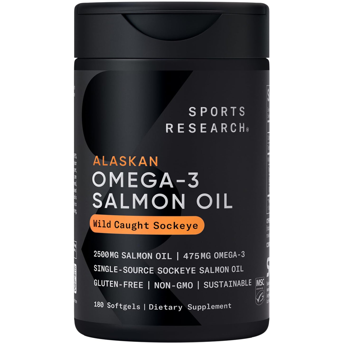 Sports Research® Salmon Oil - Single-Source Wild Alaskan Sockeye | 2500 mg per Serving w/EPA & DHA Fatty Acids | MSC Certified - 180 Count Softgels - dailyvitalstore