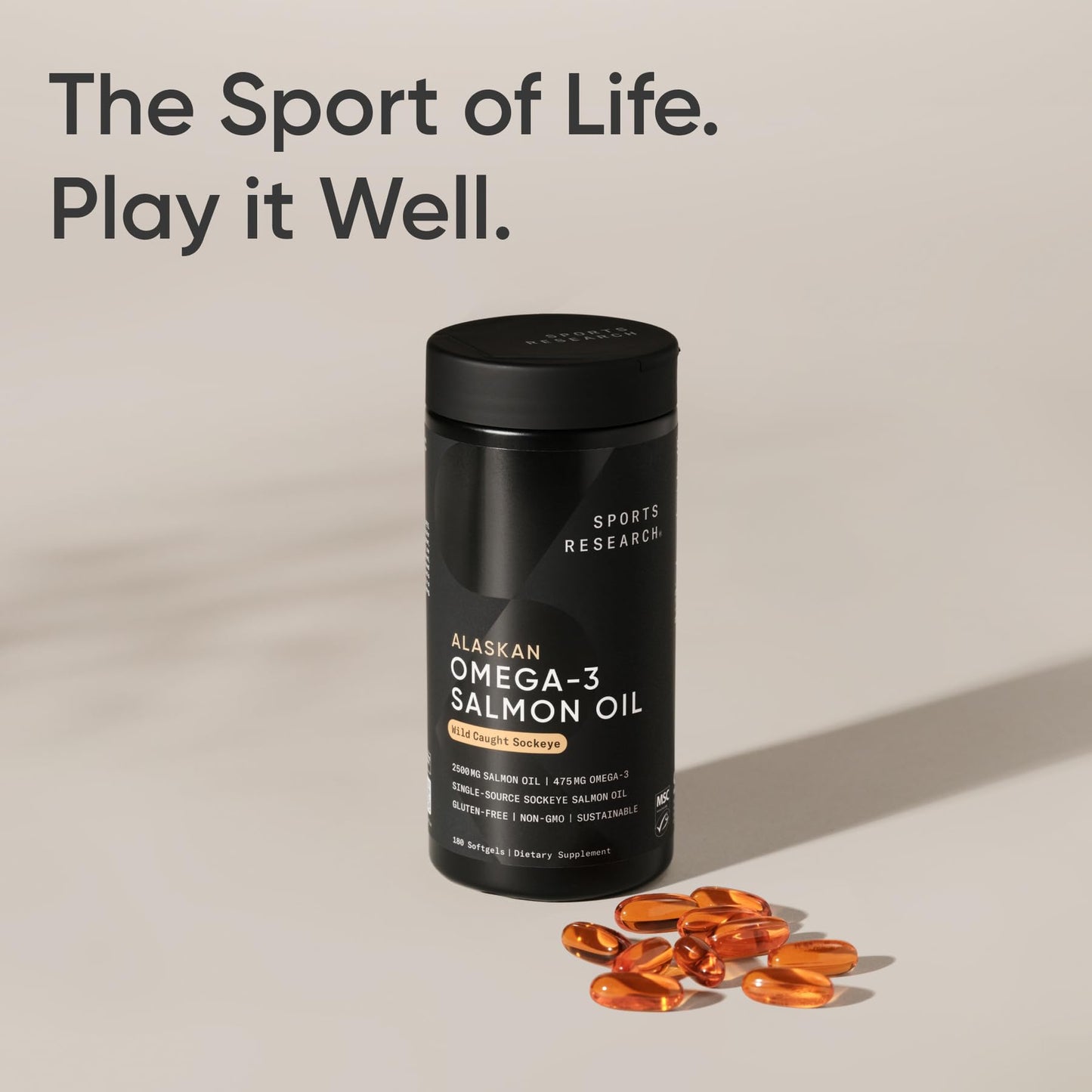 Sports Research® Salmon Oil - Single-Source Wild Alaskan Sockeye | 2500 mg per Serving w/EPA & DHA Fatty Acids | MSC Certified - 180 Count Softgels - dailyvitalstore