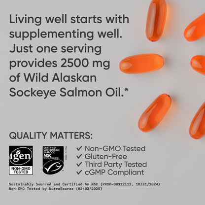 Sports Research® Salmon Oil - Single-Source Wild Alaskan Sockeye | 2500 mg per Serving w/EPA & DHA Fatty Acids | MSC Certified - 180 Count Softgels - dailyvitalstore