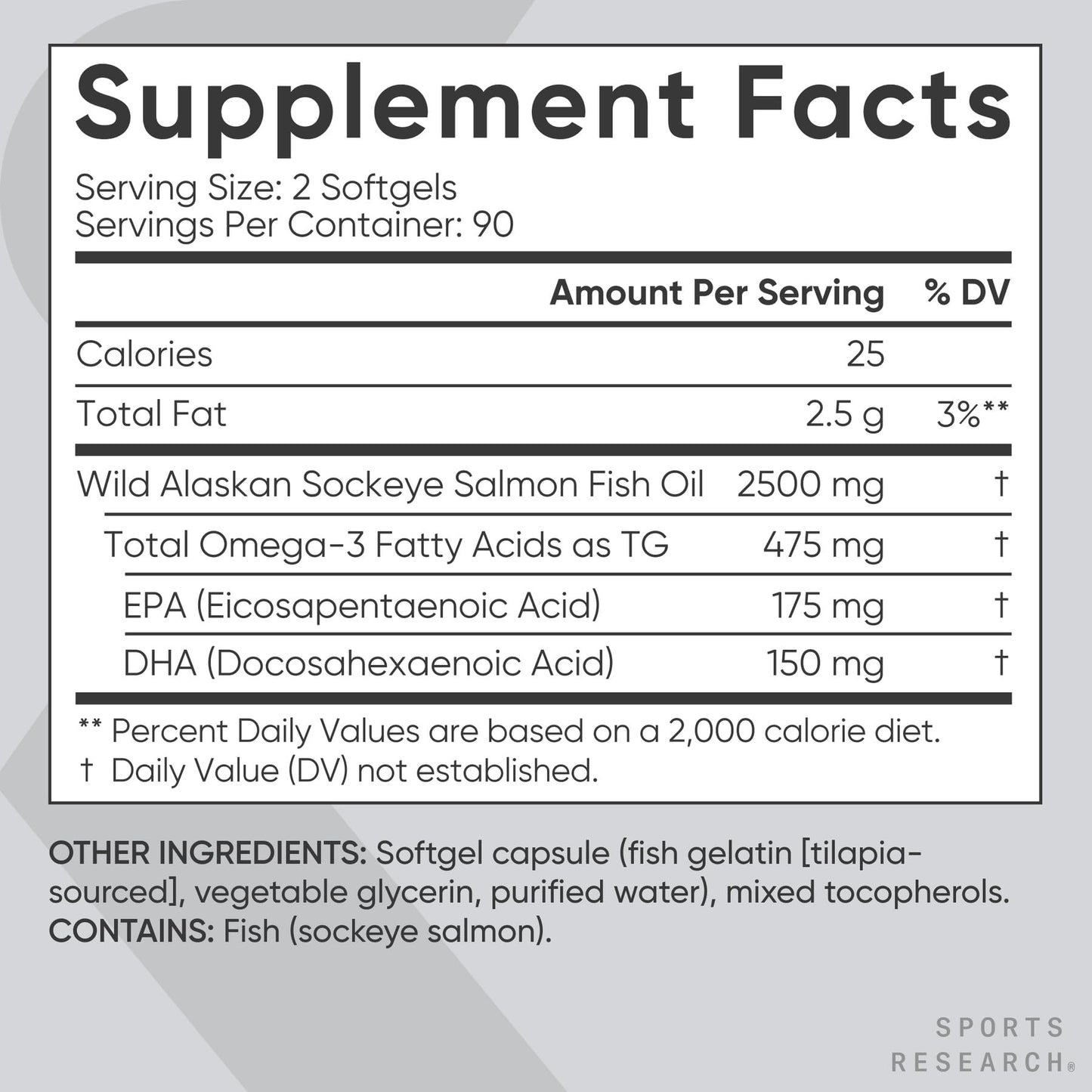Sports Research® Salmon Oil - Single-Source Wild Alaskan Sockeye | 2500 mg per Serving w/EPA & DHA Fatty Acids | MSC Certified - 180 Count Softgels - dailyvitalstore