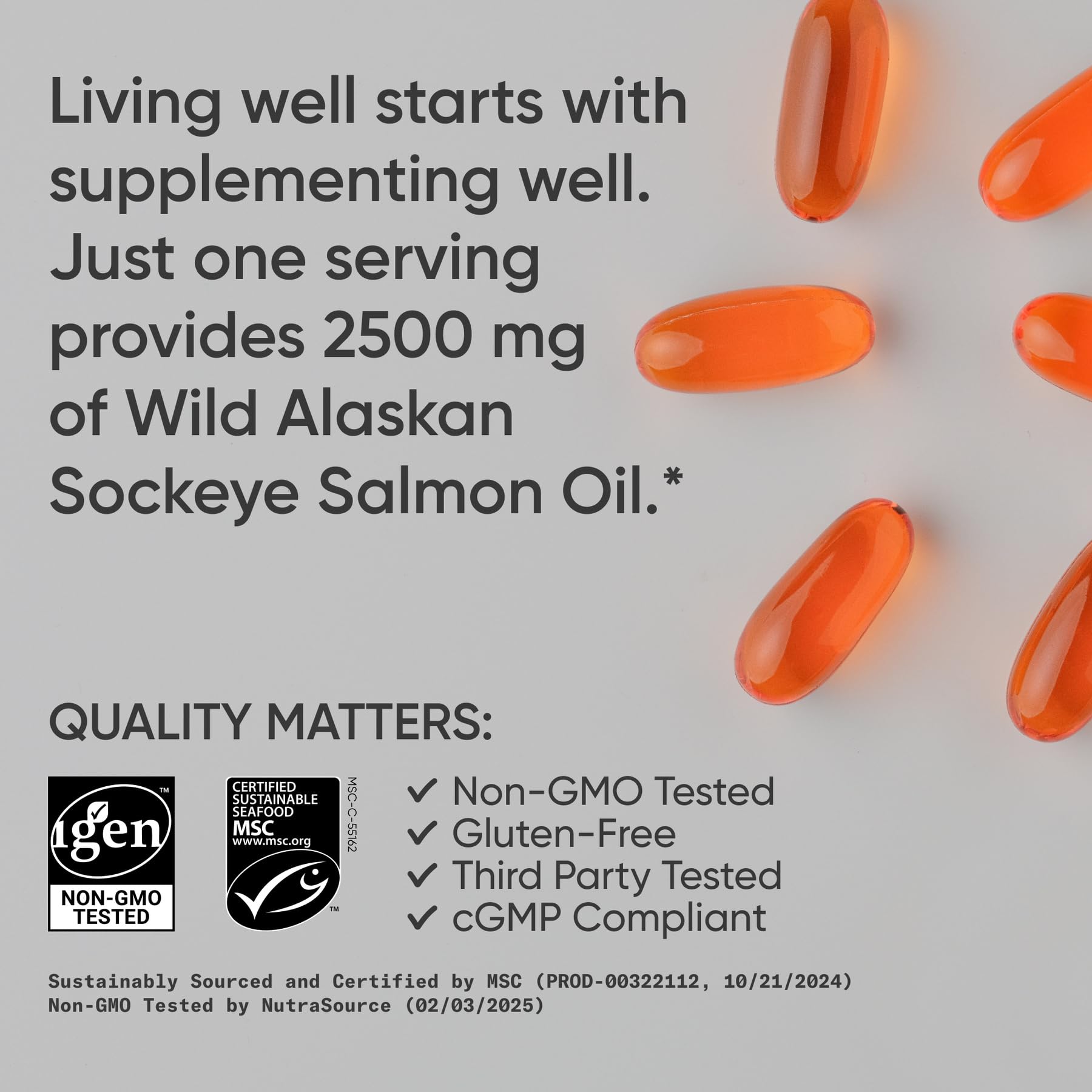 Sports Research® Salmon Oil - Single-Source Wild Alaskan Sockeye | 2500 mg per Serving w/EPA & DHA Fatty Acids | MSC Certified - 180 Count Softgels - dailyvitalstore