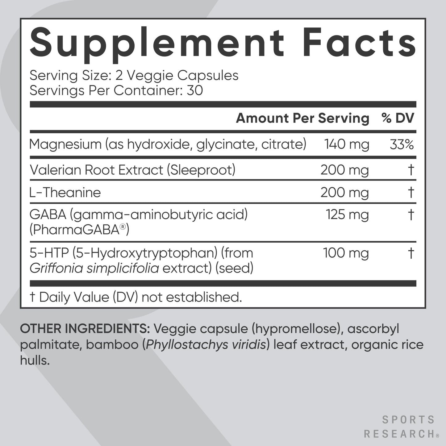 Sports Research® Sleep Complex- Melatonin-Free Vegan Capsules - with Valerian Root, GABA, L-Theanine, Magnesium & 5-HTP - 30 Servings - dailyvitalstore