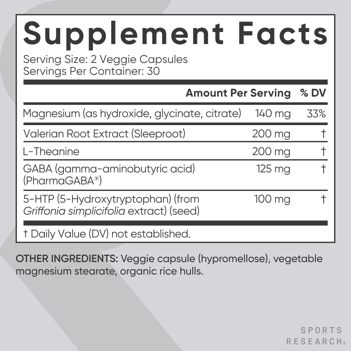 Sports Research® Sleep Complex- Melatonin-Free Vegan Capsules - with Valerian Root, GABA, L-Theanine, Magnesium & 5-HTP - 30 Servings - dailyvitalstore