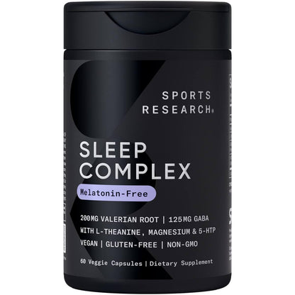 Sports Research® Sleep Complex- Melatonin-Free Vegan Capsules - with Valerian Root, GABA, L-Theanine, Magnesium & 5-HTP - 30 Servings - dailyvitalstore