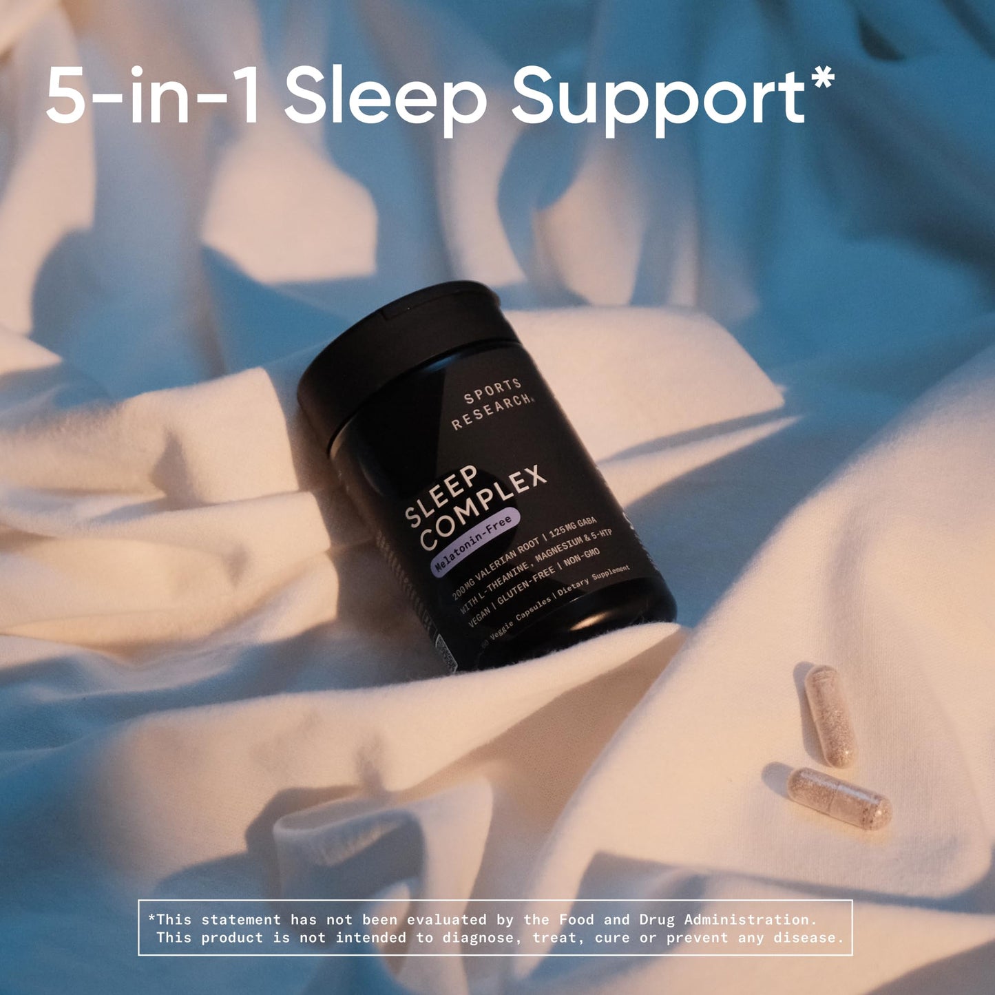 Sports Research® Sleep Complex- Melatonin-Free Vegan Capsules - with Valerian Root, GABA, L-Theanine, Magnesium & 5-HTP - 30 Servings - dailyvitalstore