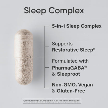 Sports Research® Sleep Complex- Melatonin-Free Vegan Capsules - with Valerian Root, GABA, L-Theanine, Magnesium & 5-HTP - 30 Servings - dailyvitalstore