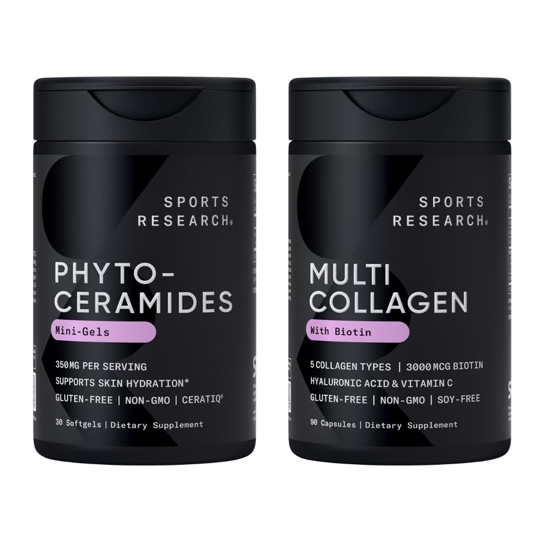 Sports Research® Supplements for Women Pack - Phytoceramides 350mg for Healthy Skin and Hydration + Biotin-Infused Collagen Peptides Complex - dailyvitalstore