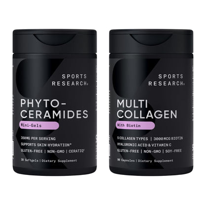 Sports Research® Supplements for Women Pack - Phytoceramides 350mg for Healthy Skin and Hydration + Biotin-Infused Collagen Peptides Complex - dailyvitalstore
