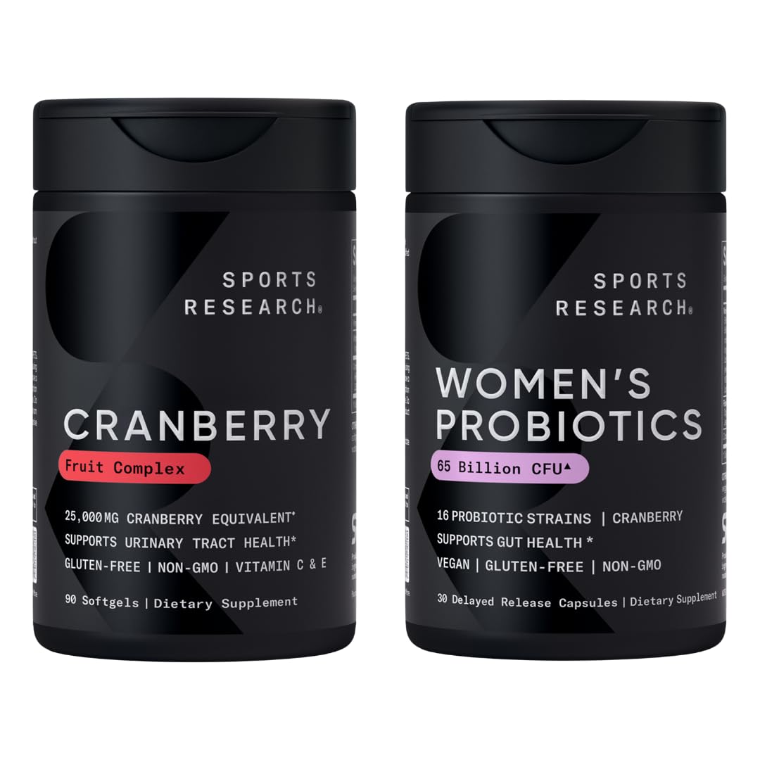 Sports Research® Supplements for Women Pack - Women's Probiotics with Prebiotics 65 Billion CFU (30 Capsules) and Cranberry Fruit Complex Supplement (90 Softgels) - dailyvitalstore