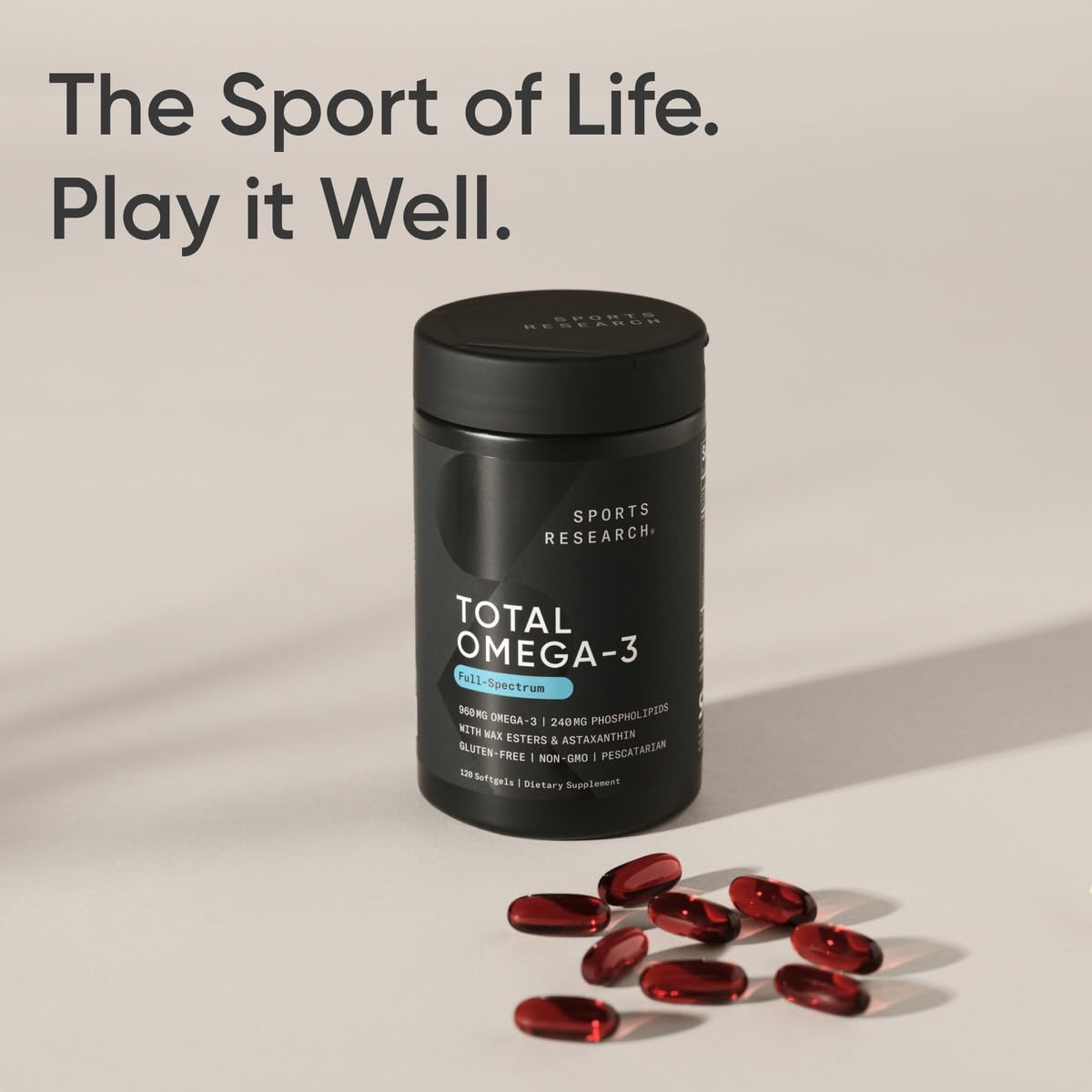 Sports Research® Total Omega-3 Fish Oil 2200mg - Made from Antarctic Krill w/Astaxanthin, Wild Sockeye Salmon & Alaska Pollock - 960mg of EPA & DHA - 120 Softgels - dailyvitalstore