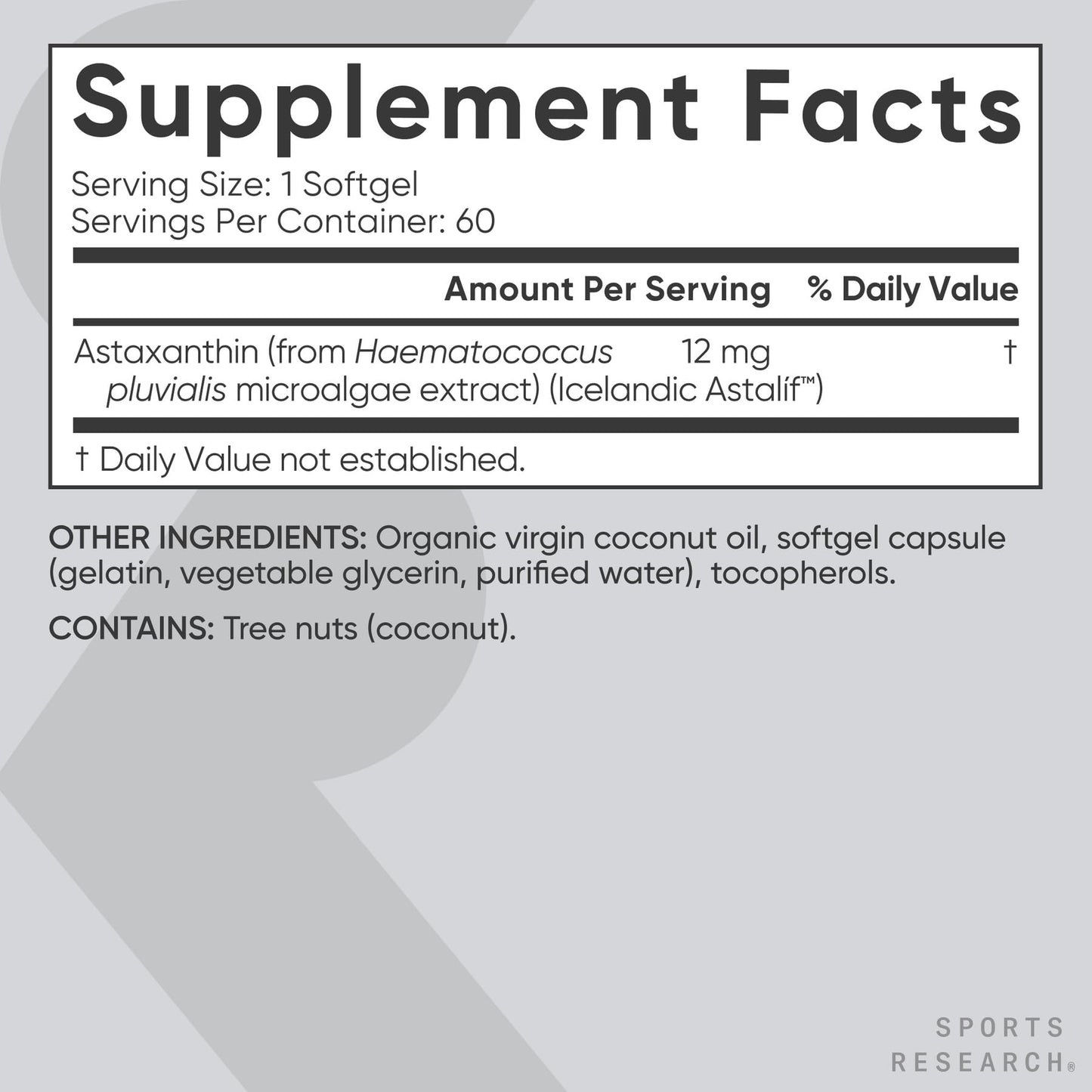 Sports Research® Triple Strength Astaxanthin 12mg w/Organic Coconut Oil - Antioxidant Supplement for Skin & Eye Health Support* - Soy Free · Non-GMO · Gluten Free - 60 Softgels - dailyvitalstore