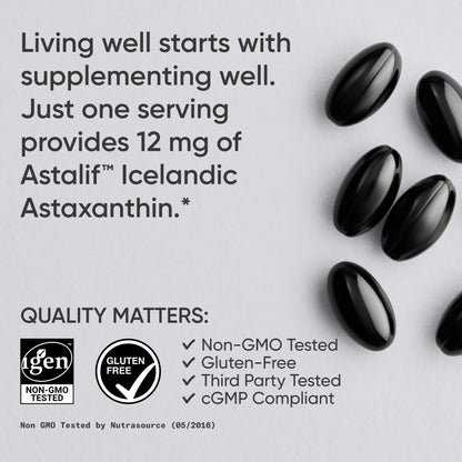 Sports Research® Triple Strength Astaxanthin 12mg w/Organic Coconut Oil - Antioxidant Supplement for Skin & Eye Health Support* - Soy Free · Non-GMO · Gluten Free - 60 Softgels - dailyvitalstore