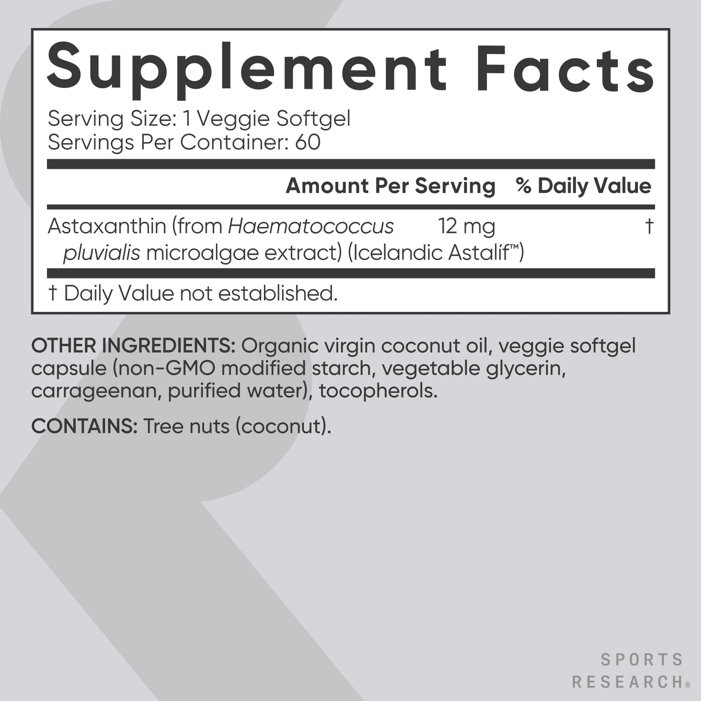 Sports Research Triple Strength Vegan Astaxanthin Supplement from Algae - Plant Based Softgels for Antioxidant Activity, Skin & Eye Health - Non-GMO Verified, Made with Coconut Oil - 12mg, 60 Count - dailyvitalstore