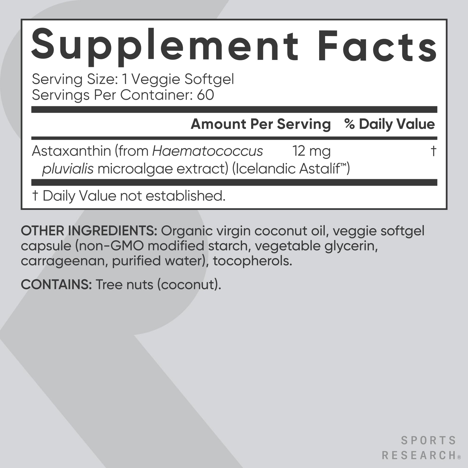 Sports Research Triple Strength Vegan Astaxanthin Supplement from Algae - Plant Based Softgels for Antioxidant Activity, Skin & Eye Health - Non-GMO Verified, Made with Coconut Oil - 12mg, 60 Count - dailyvitalstore
