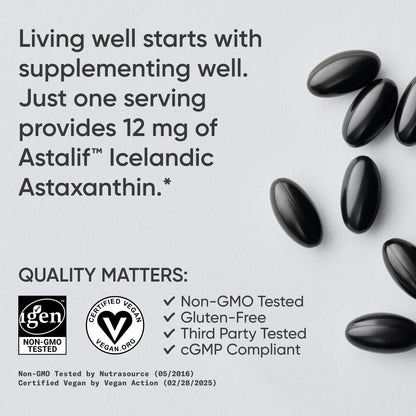 Sports Research Triple Strength Vegan Astaxanthin Supplement from Algae - Plant Based Softgels for Antioxidant Activity, Skin & Eye Health - Non-GMO Verified, Made with Coconut Oil - 12mg, 60 Count - dailyvitalstore