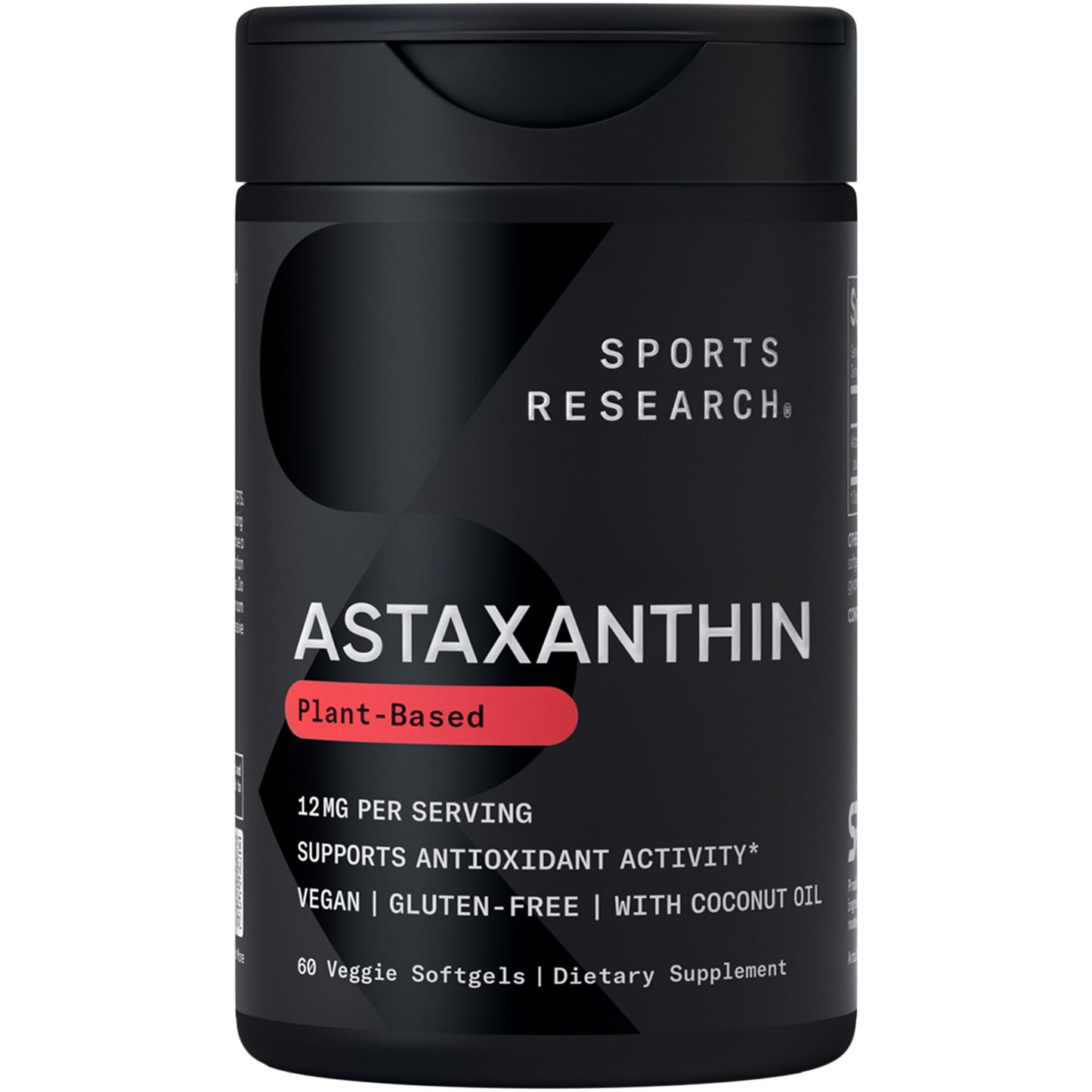 Sports Research Triple Strength Vegan Astaxanthin Supplement from Algae - Plant Based Softgels for Antioxidant Activity, Skin & Eye Health - Non-GMO Verified, Made with Coconut Oil - 12mg, 60 Count - dailyvitalstore