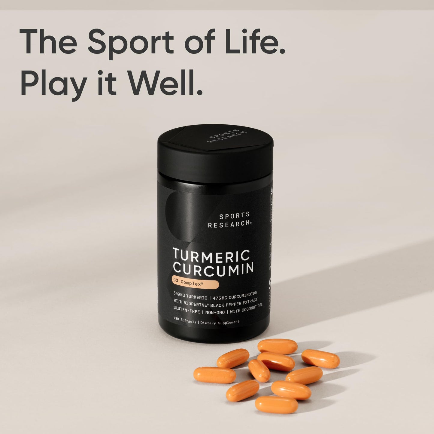 Sports Research® Turmeric Curcumin C3 Complex® w/BioPerine Black Pepper Extract & Organic Coconut Oil - Standardized 95% Curcuminoids · Non-GMO · Gluten Free - 120 Count Softgels - dailyvitalstore