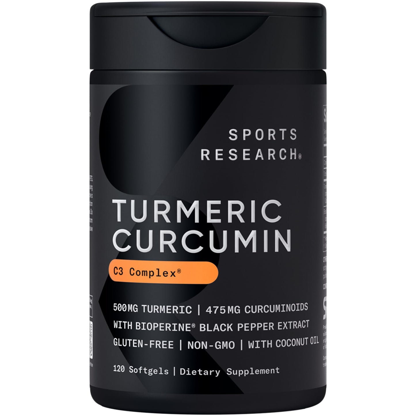 Sports Research® Turmeric Curcumin C3 Complex® w/BioPerine Black Pepper Extract & Organic Coconut Oil - Standardized 95% Curcuminoids · Non-GMO · Gluten Free - 120 Count Softgels - dailyvitalstore