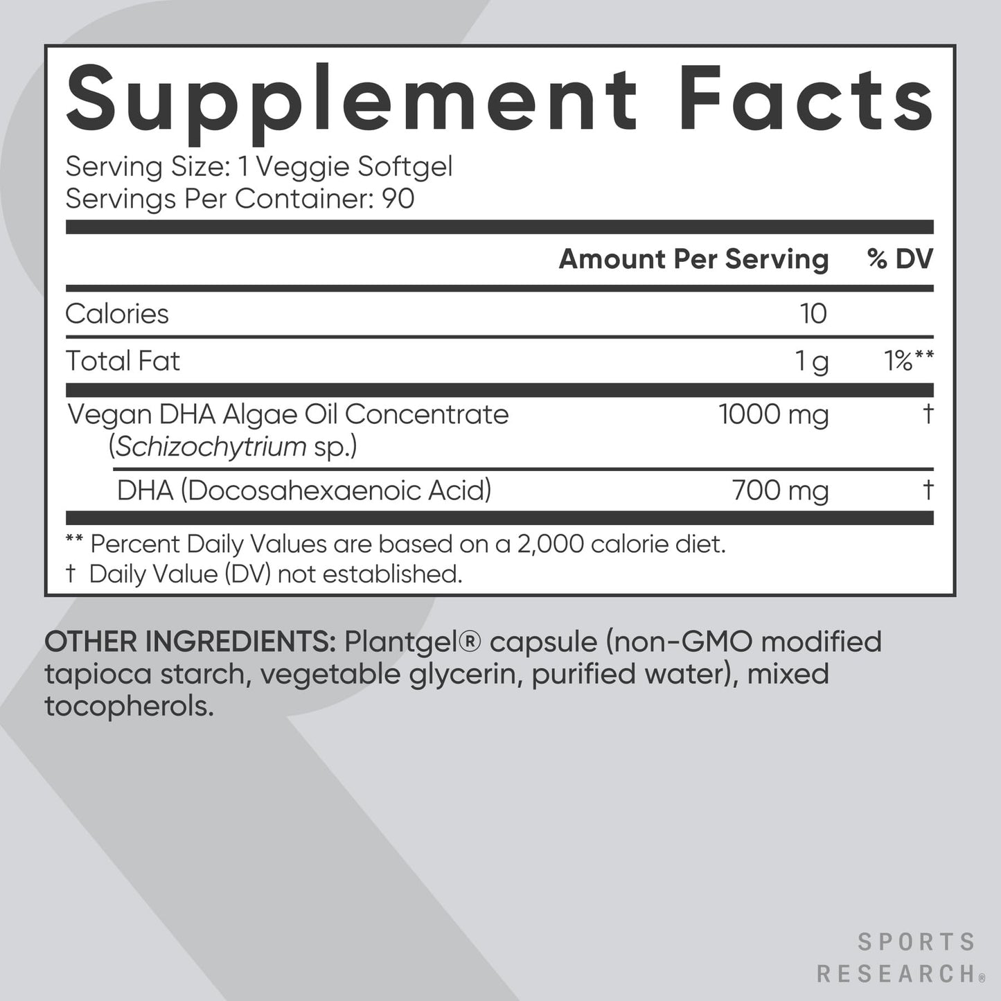 Sports Research® Vegan DHA 700mg - Cognitive Support, Brain Support, Supplement with Omega-3 DHA from Algae Oil - Vegan Certified · Non-GMO · Gluten Free - 90 Count Softgels - dailyvitalstore