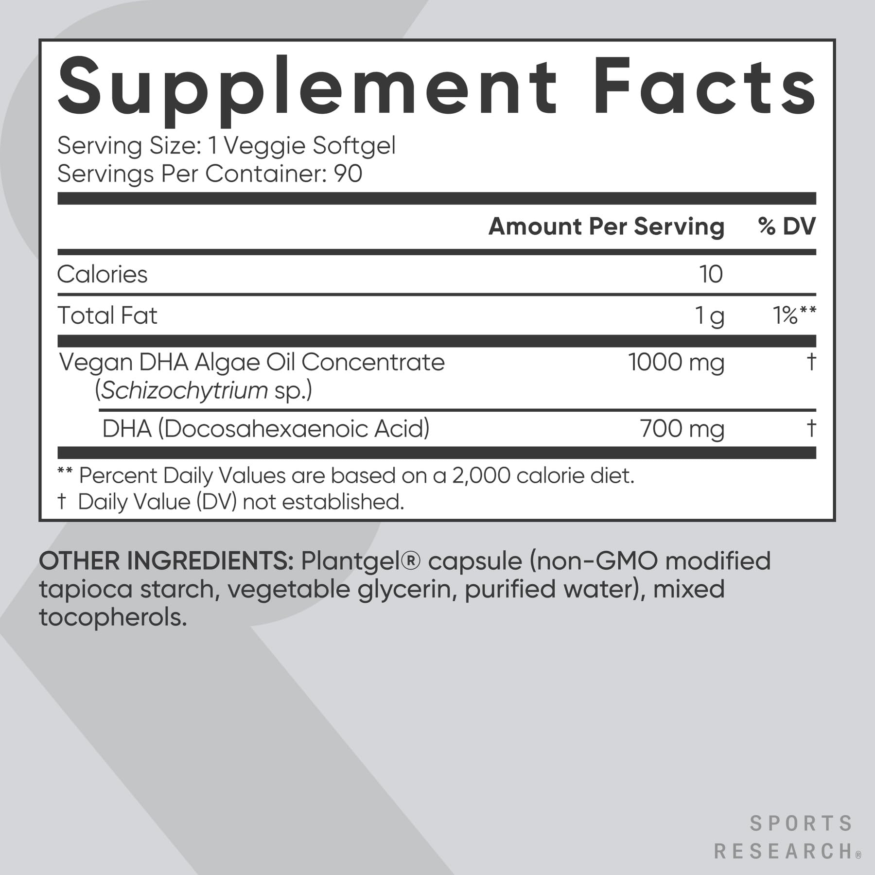 Sports Research® Vegan DHA 700mg - Cognitive Support, Brain Support, Supplement with Omega-3 DHA from Algae Oil - Vegan Certified · Non-GMO · Gluten Free - 90 Count Softgels - dailyvitalstore
