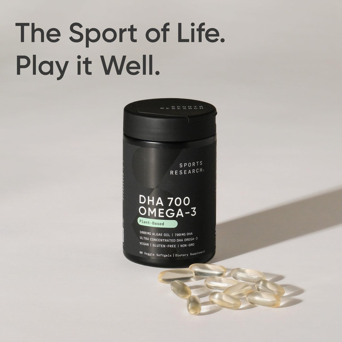 Sports Research® Vegan DHA 700mg - Cognitive Support, Brain Support, Supplement with Omega-3 DHA from Algae Oil - Vegan Certified · Non-GMO · Gluten Free - 90 Count Softgels - dailyvitalstore
