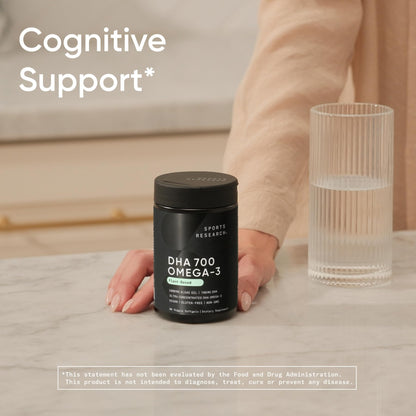 Sports Research® Vegan DHA 700mg - Cognitive Support, Brain Support, Supplement with Omega-3 DHA from Algae Oil - Vegan Certified · Non-GMO · Gluten Free - 90 Count Softgels - dailyvitalstore