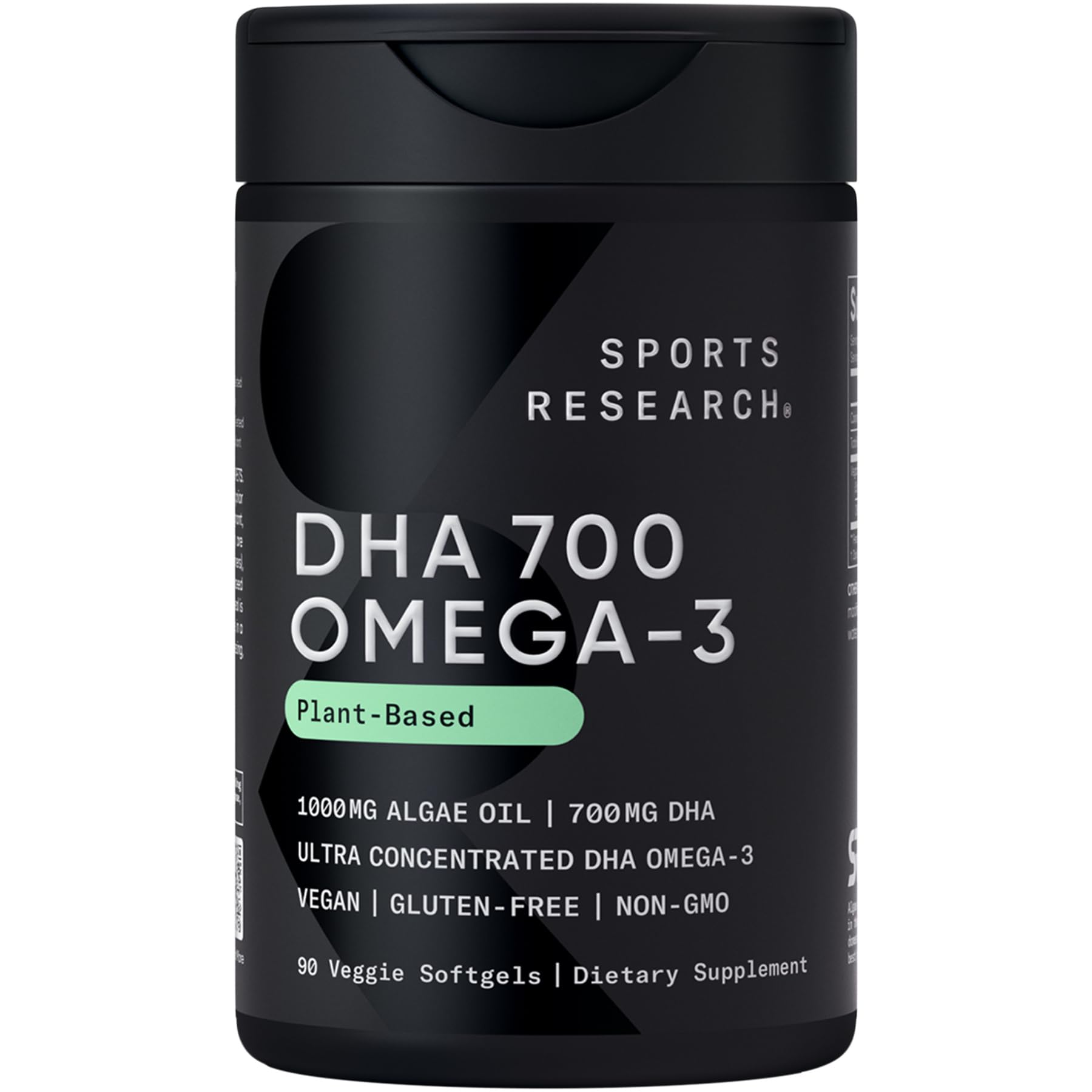 Sports Research® Vegan DHA 700mg - Cognitive Support, Brain Support, Supplement with Omega-3 DHA from Algae Oil - Vegan Certified · Non-GMO · Gluten Free - 90 Count Softgels - dailyvitalstore