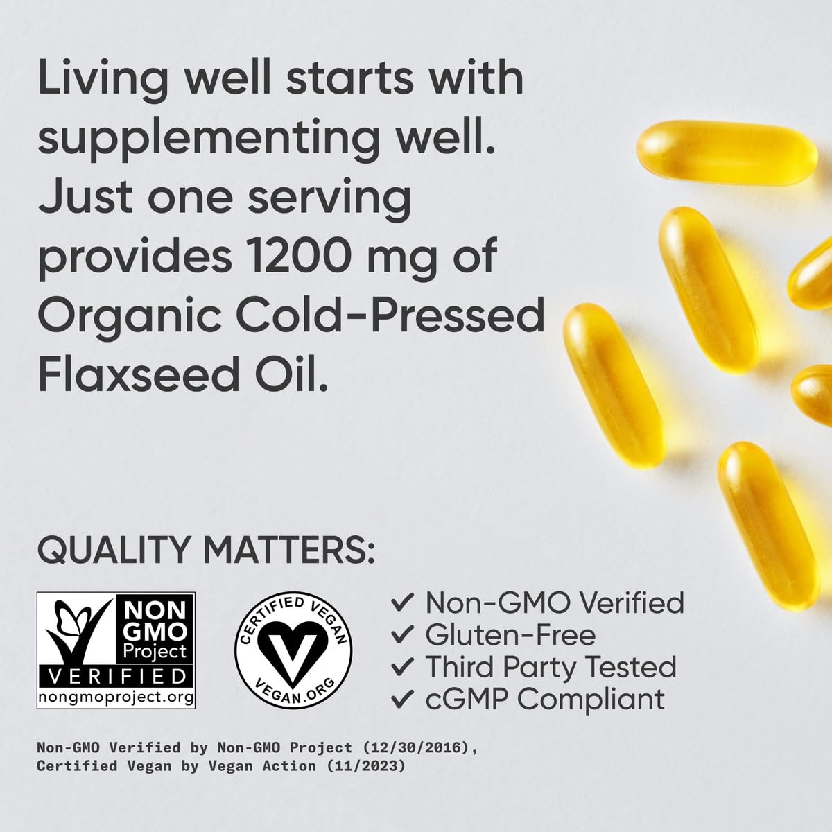Sports Research® Vegan Flaxseed Oil (1200mg) Herbal Supplement with Plant-Based ALA Omega 3 - Vegan Certified & Non-GMO Verified - Gluten, Soy & Carrageenan Free (180 Veggie Softgels) - dailyvitalstore