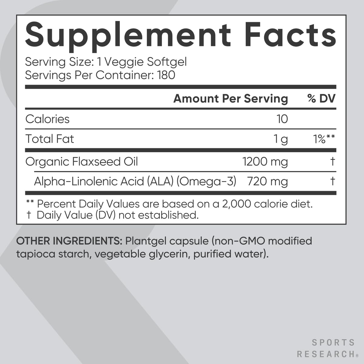 Sports Research® Vegan Flaxseed Oil (1200mg) Herbal Supplement with Plant-Based ALA Omega 3 - Vegan Certified & Non-GMO Verified - Gluten, Soy & Carrageenan Free (180 Veggie Softgels) - dailyvitalstore